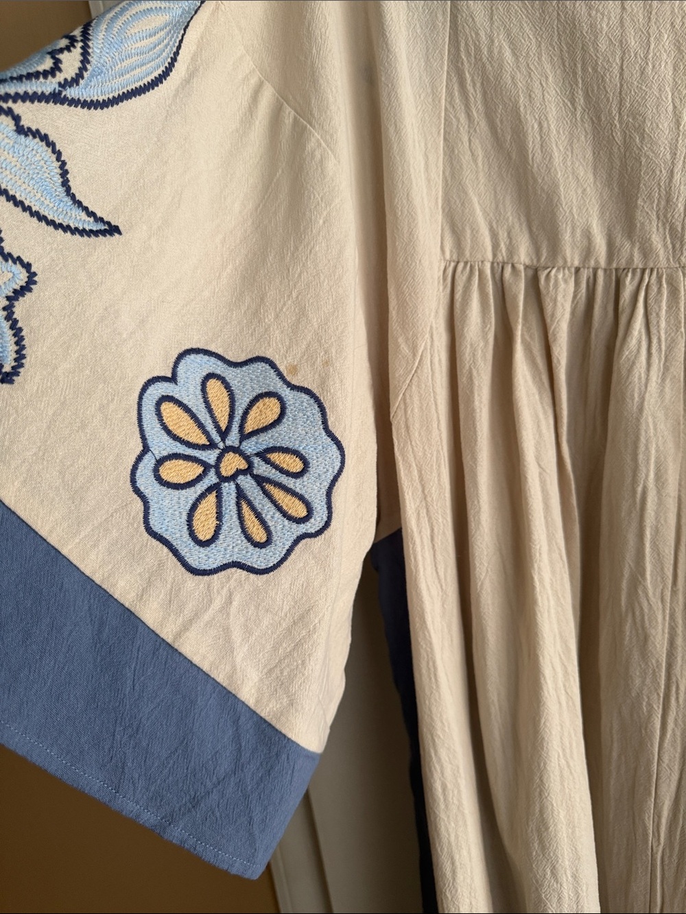 Umgee Cream Tunic Dress with Blue Floral Embroidery - Picture 11 of 14